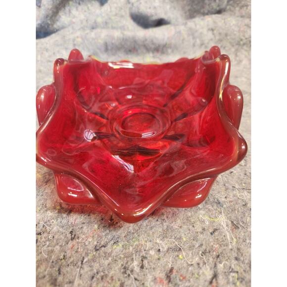 Viking Glass Ruby Red Double Crimp Folded Footed Low Bowl 7.5" x 5" - Picture 1 of 6